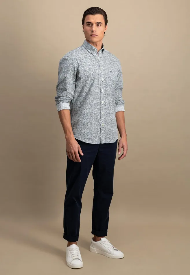 Shirts Men FYNCHHATTON Shirt With Buttondown Collar And Minimum Pattern Poppy Redpeeturf Green