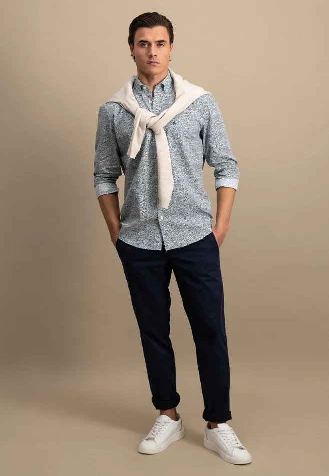 Shirts Men FYNCHHATTON Shirt With Buttondown Collar And Minimum Pattern Poppy Redpeeturf Green