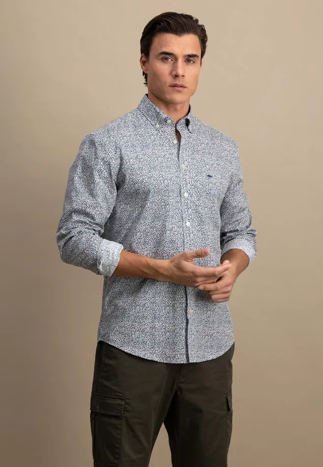Shirts Men FYNCHHATTON Shirt With Buttondown Collar And Minimum Pattern Poppy Redpeeturf Green