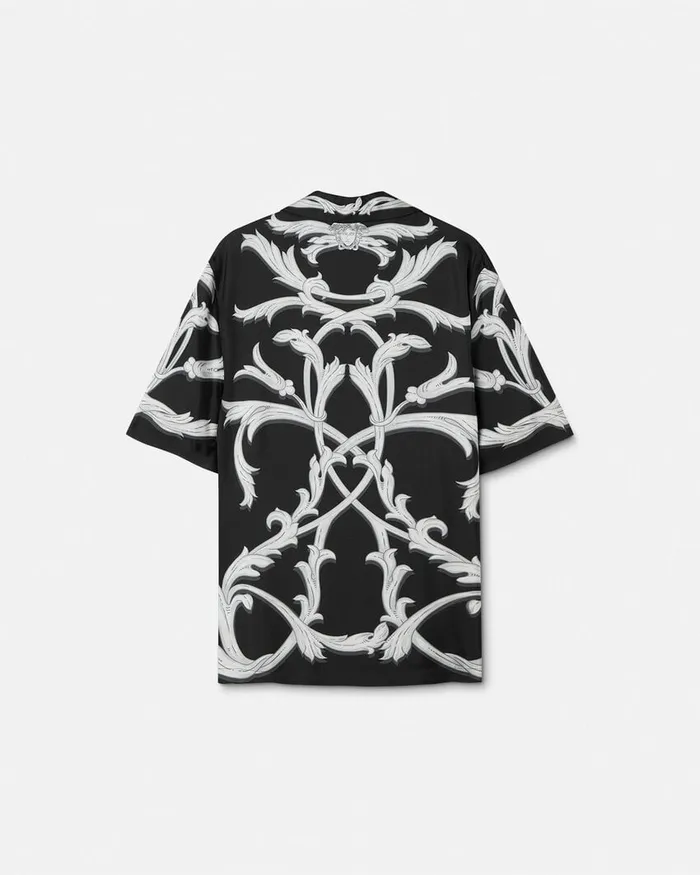Shirts Men Versace Acanthus Leaves Silk Shirt Black