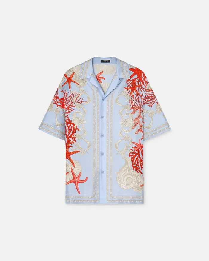 Shirts Men Versace Barocco Sea Silk Shirt Blueprint
