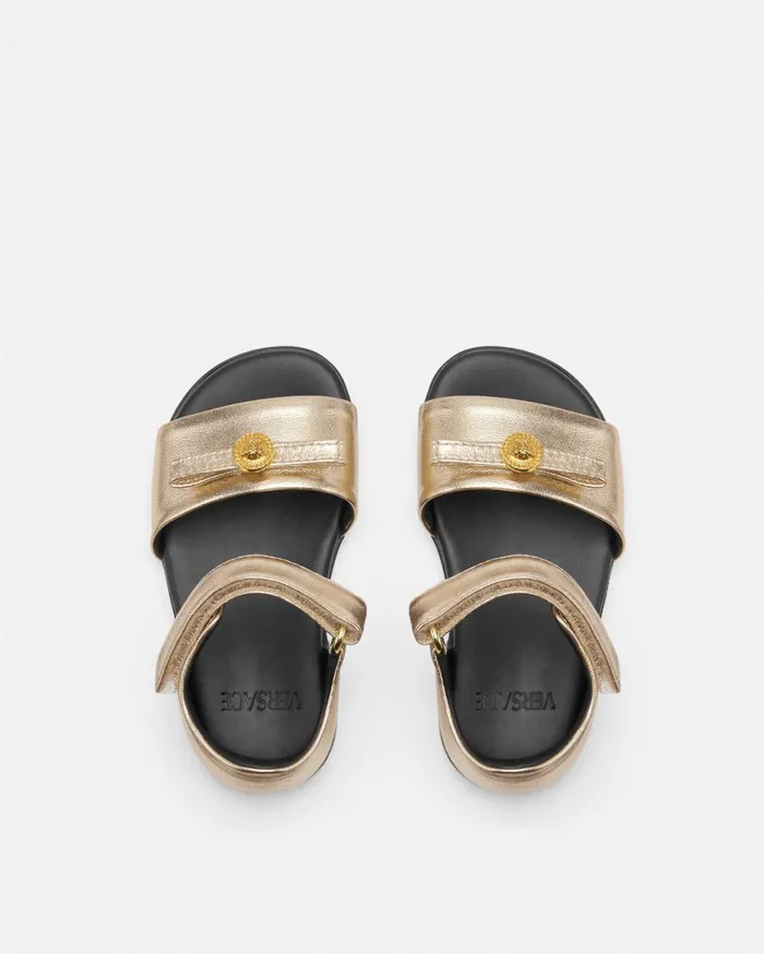 Shoes Kids Versace Gianni Ribbon Metallic Baby Sandals Gold
