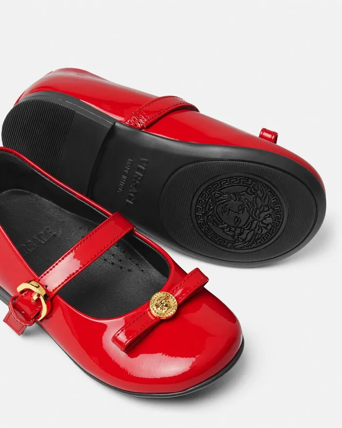 Shoes Kids Versace Gianni Ribbon Patent Ballerinas Red
