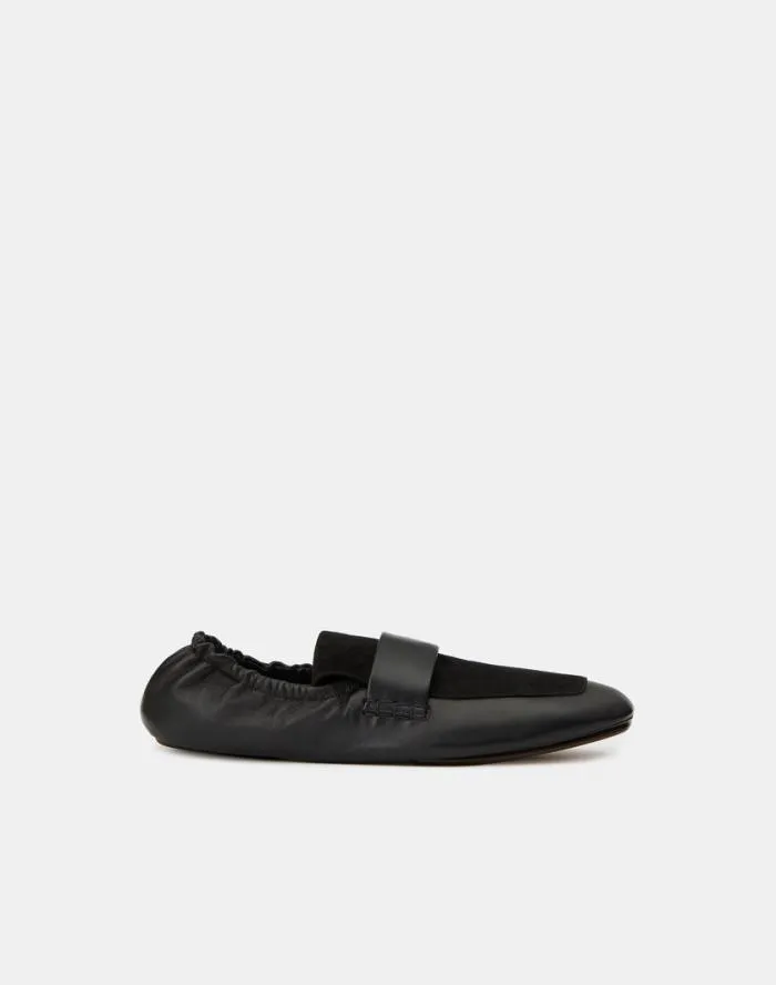 Shoes Nappa Leather and Suede Packable Loafer Black Lafayette 148 New York Ballets