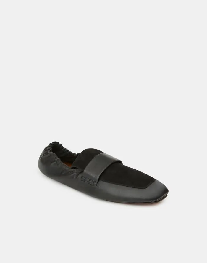 Shoes Nappa Leather and Suede Packable Loafer Black Lafayette 148 New York Ballets