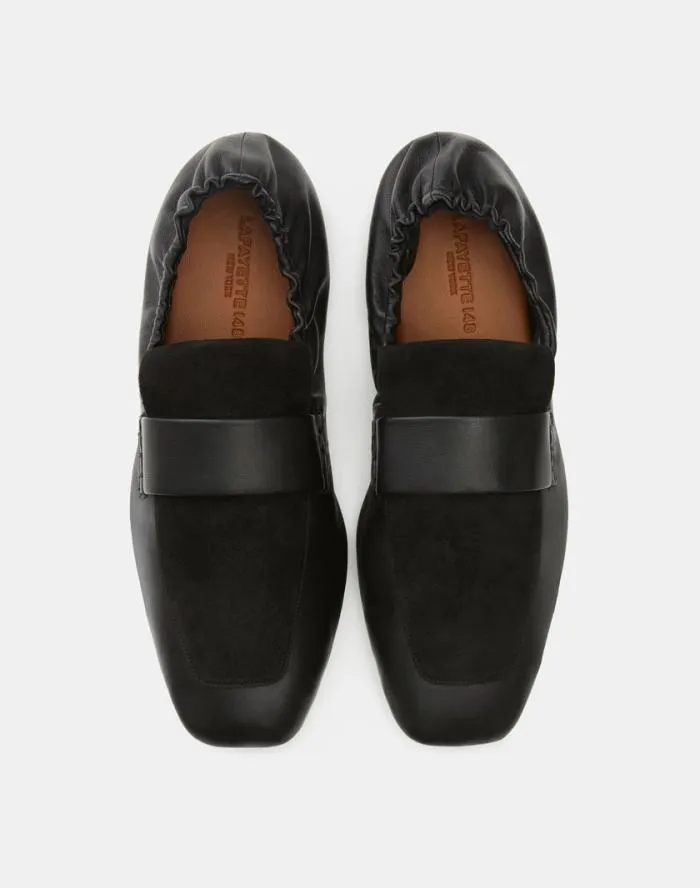 Shoes Nappa Leather and Suede Packable Loafer Black Lafayette 148 New York Ballets