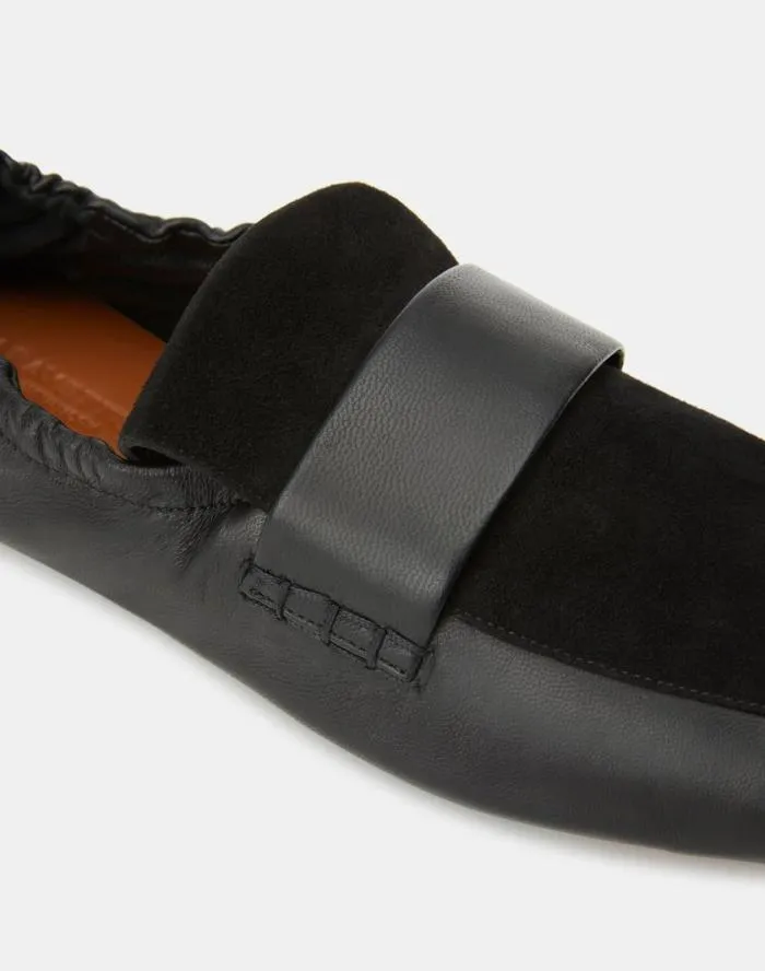 Shoes Nappa Leather and Suede Packable Loafer Black Lafayette 148 New York Ballets