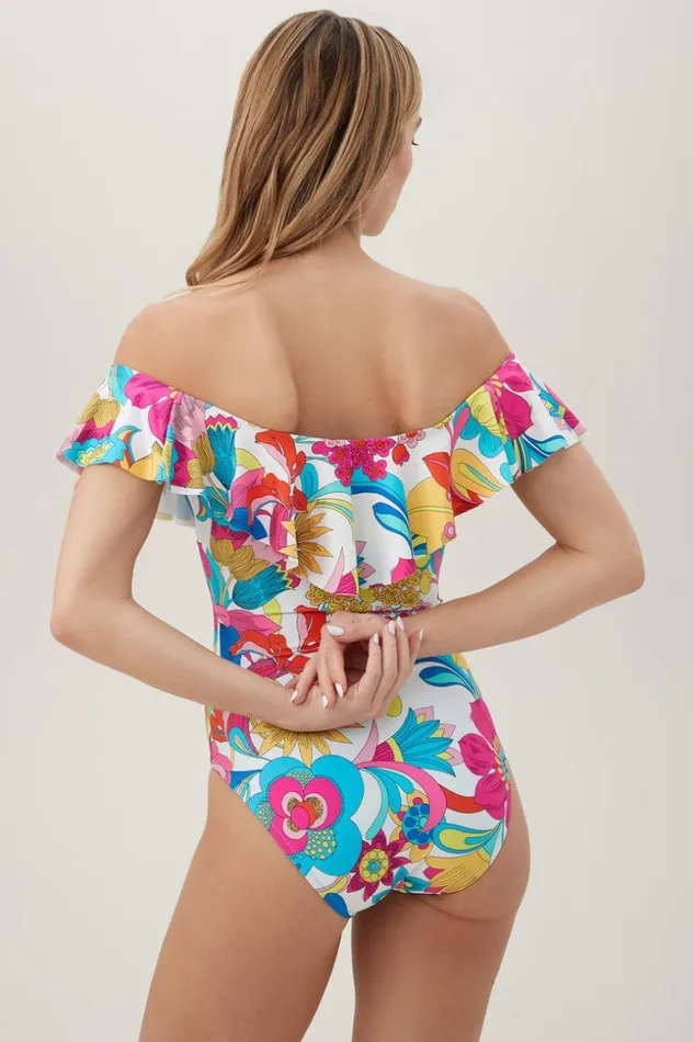 SHOP Trina Turk ONE PIECE SWIMWEAR WOMEN039S FONTAINE OFF THE SHOULDER RUFFLE ONE PIECE SWIMSUIT