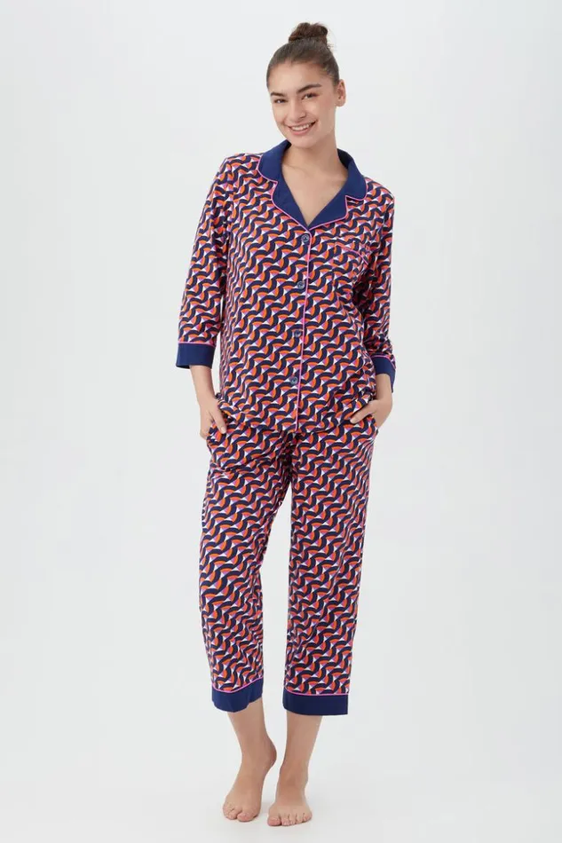SHOP Trina Turk WOMEN039S SLEEPWEAR GEO RAINBOW WOMEN039S 34SLEEVE CROPPED PANT JERSEY PJ SET