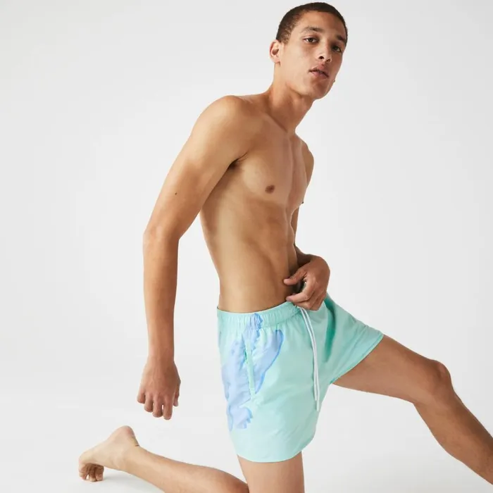 Shorts and Swim Men Lacoste Men039s Crocodile MeshLined Swimming Trunks Turquoise Nre