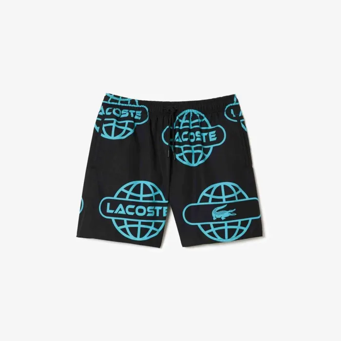 Shorts and Swim Men Lacoste Men039s Globe Print Swimsuit Black Blue Qpi