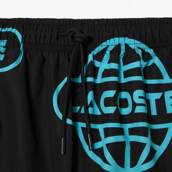 Shorts and Swim Men Lacoste Men039s Globe Print Swimsuit Black Blue Qpi