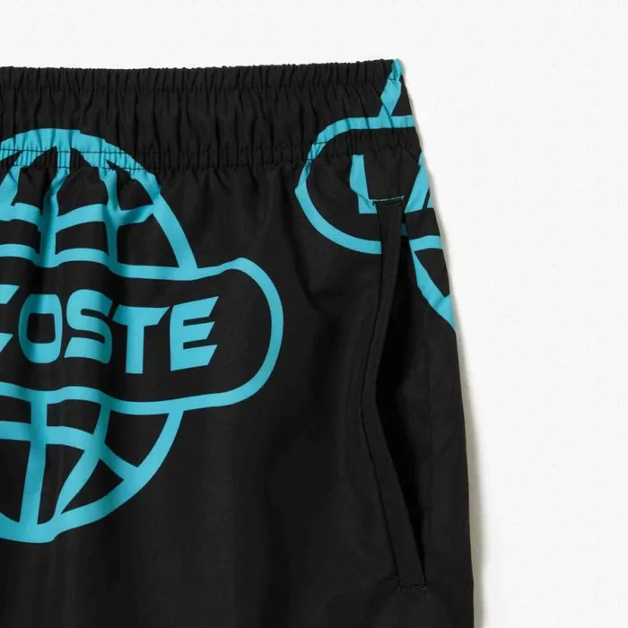Shorts and Swim Men Lacoste Men039s Globe Print Swimsuit Black Blue Qpi