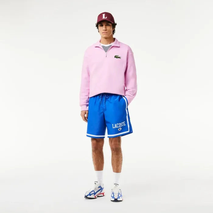 Shorts and Swim Men Lacoste Men039s Logo Printed Swim Trunks Blue White Itv