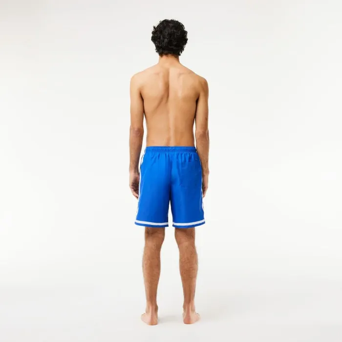 Shorts and Swim Men Lacoste Men039s Logo Printed Swim Trunks Blue White Itv