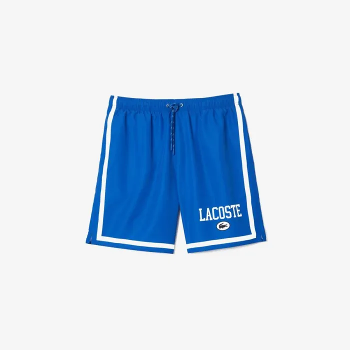 Shorts and Swim Men Lacoste Men039s Logo Printed Swim Trunks Blue White Itv