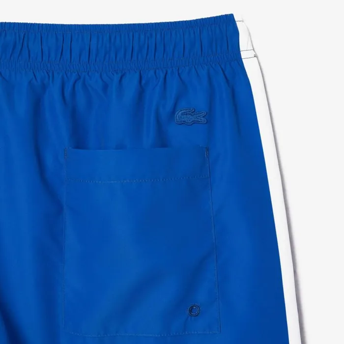 Shorts and Swim Men Lacoste Men039s Logo Printed Swim Trunks Blue White Itv