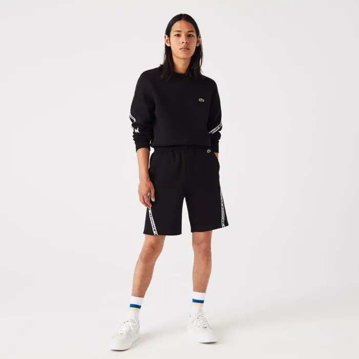 Shorts and Swim Men Lacoste Men039s Printed Bands Brushed Fleece Shorts Black 031