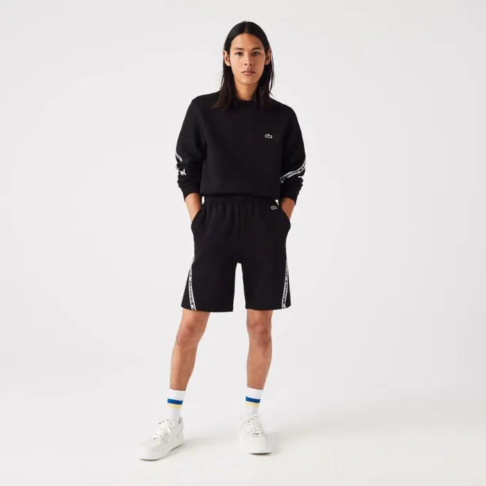 Shorts and Swim Men Lacoste Men039s Printed Bands Brushed Fleece Shorts Black 031