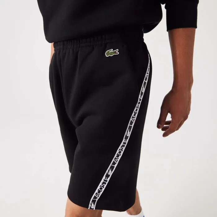 Shorts and Swim Men Lacoste Men039s Printed Bands Brushed Fleece Shorts Black 031