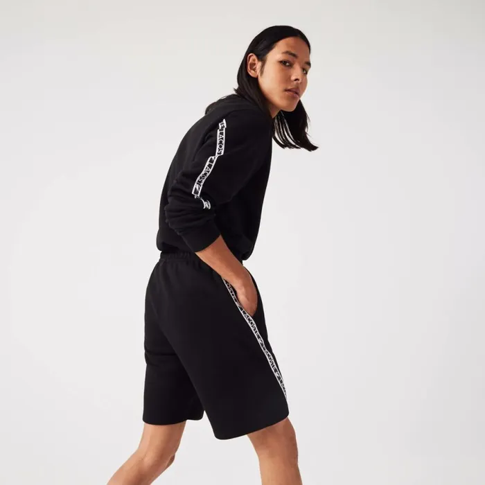 Shorts and Swim Men Lacoste Men039s Printed Bands Brushed Fleece Shorts Black 031