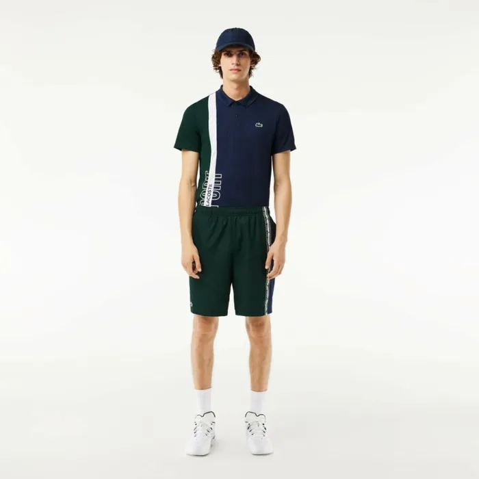 Shorts and Swim Men Lacoste Men039s Regular Fit Recycled Fiber Tennis Shorts Green Navy Blue White 7up