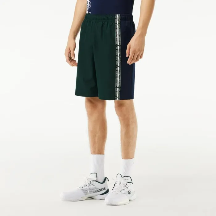 Shorts and Swim Men Lacoste Men039s Regular Fit Recycled Fiber Tennis Shorts Green Navy Blue White 7up