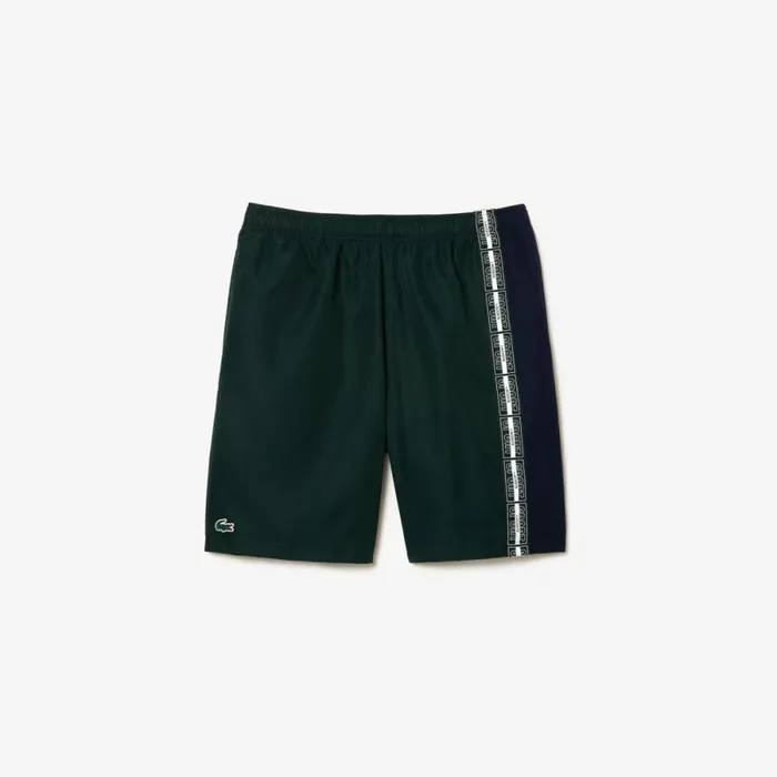 Shorts and Swim Men Lacoste Men039s Regular Fit Recycled Fiber Tennis Shorts Green Navy Blue White 7up