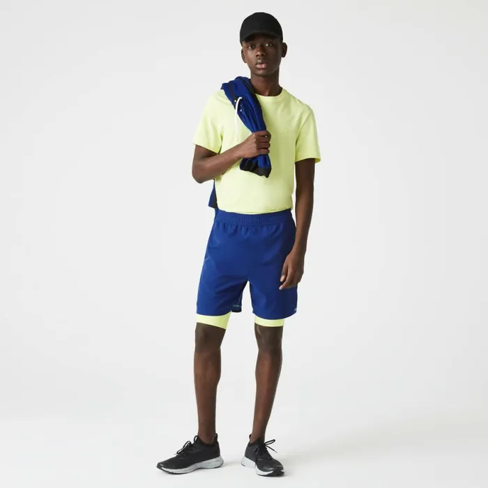 Shorts and Swim Men Lacoste Men039s SPORT Lined Shorts Blue Flashy Yellow White 8q6