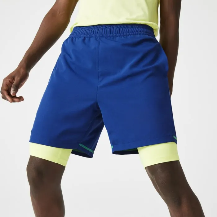 Shorts and Swim Men Lacoste Men039s SPORT Lined Shorts Blue Flashy Yellow White 8q6