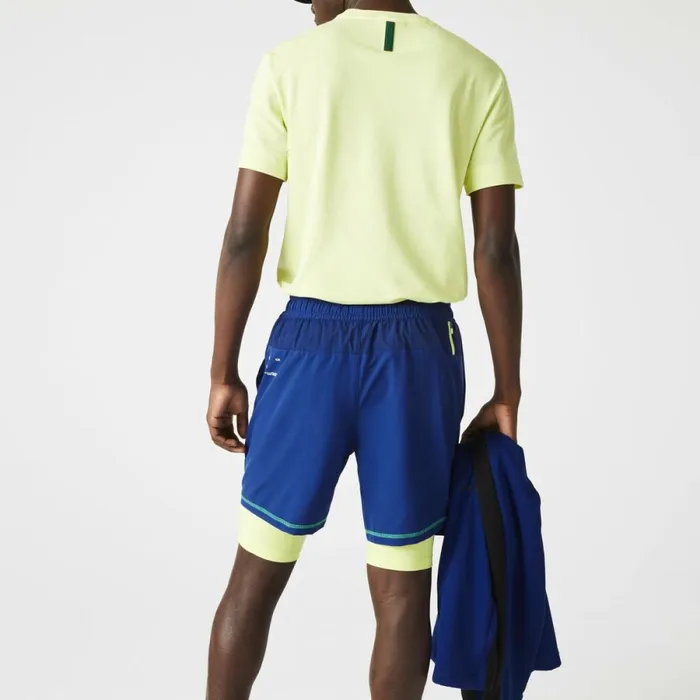 Shorts and Swim Men Lacoste Men039s SPORT Lined Shorts Blue Flashy Yellow White 8q6