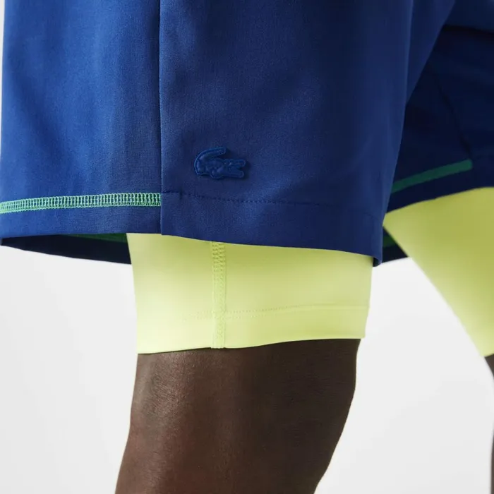 Shorts and Swim Men Lacoste Men039s SPORT Lined Shorts Blue Flashy Yellow White 8q6