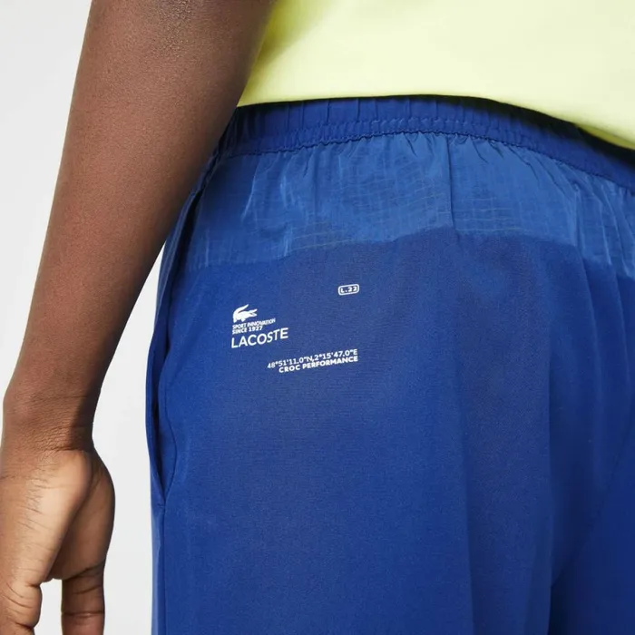 Shorts and Swim Men Lacoste Men039s SPORT Lined Shorts Blue Flashy Yellow White 8q6