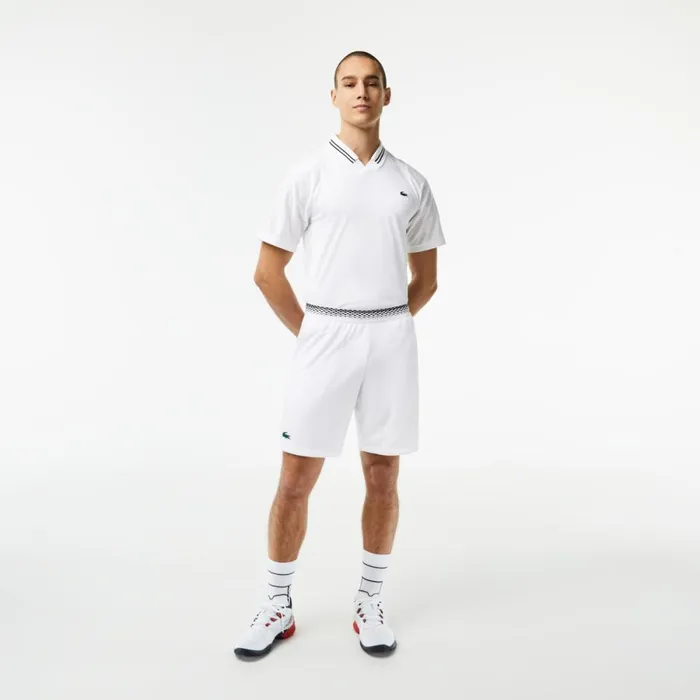 Shorts and Swim Men Lacoste Mens Lacoste Tennis X Daniil Medvedev Mesh Shorts White 001