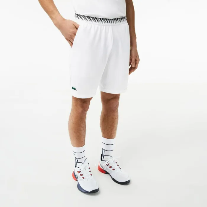 Shorts and Swim Men Lacoste Mens Lacoste Tennis X Daniil Medvedev Mesh Shorts White 001