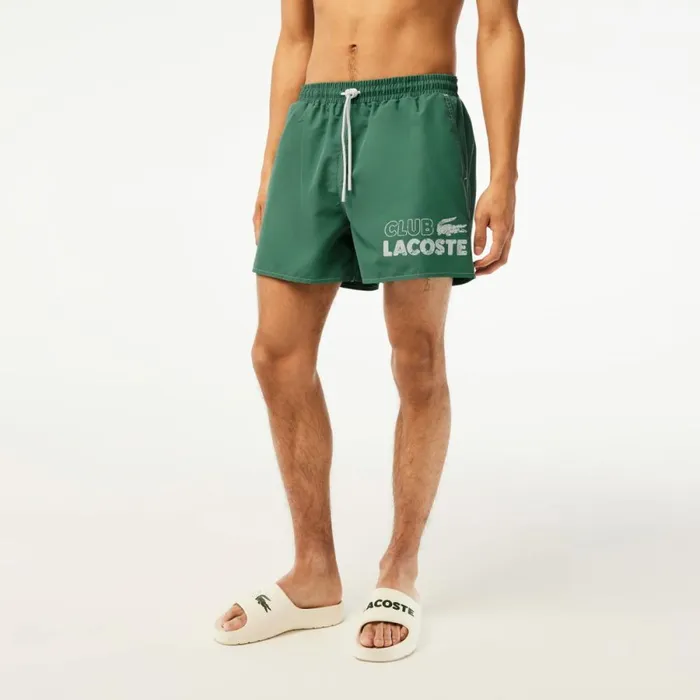 Shorts and Swim Men Lacoste Mens QuickDry Lined Swim Trunks Khaki Green Kx5