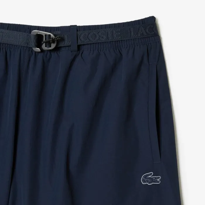 Shorts and Swim Men Lacoste Mens QuickDry Logo Stripe Swim Trunks Blue Kxe