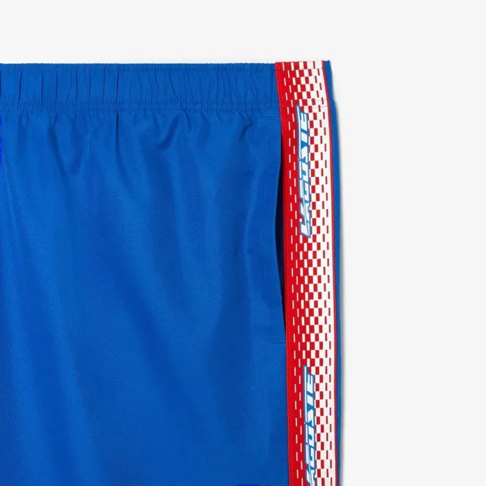 Shorts and Swim Men Lacoste Mens SPORT Big Fit Logo Stripe Shorts Kingdom Blue Kxb