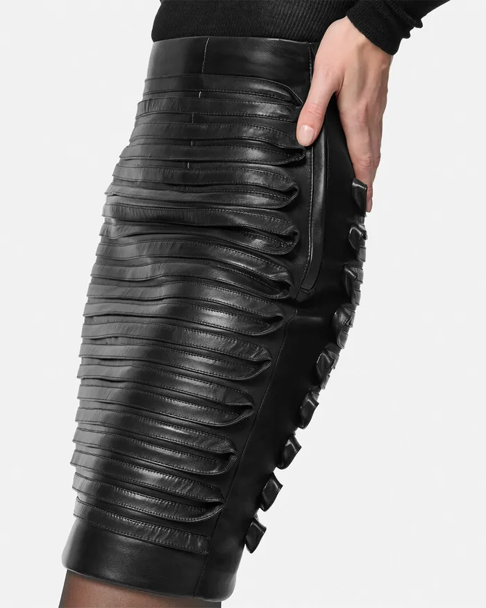 Skirts Women Versace Plong Leather Pencil Skirt Black