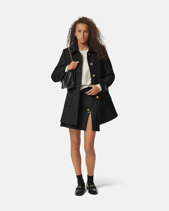 Skirts Women Versace Safety Pin ALine Wool Mini Skirt Black