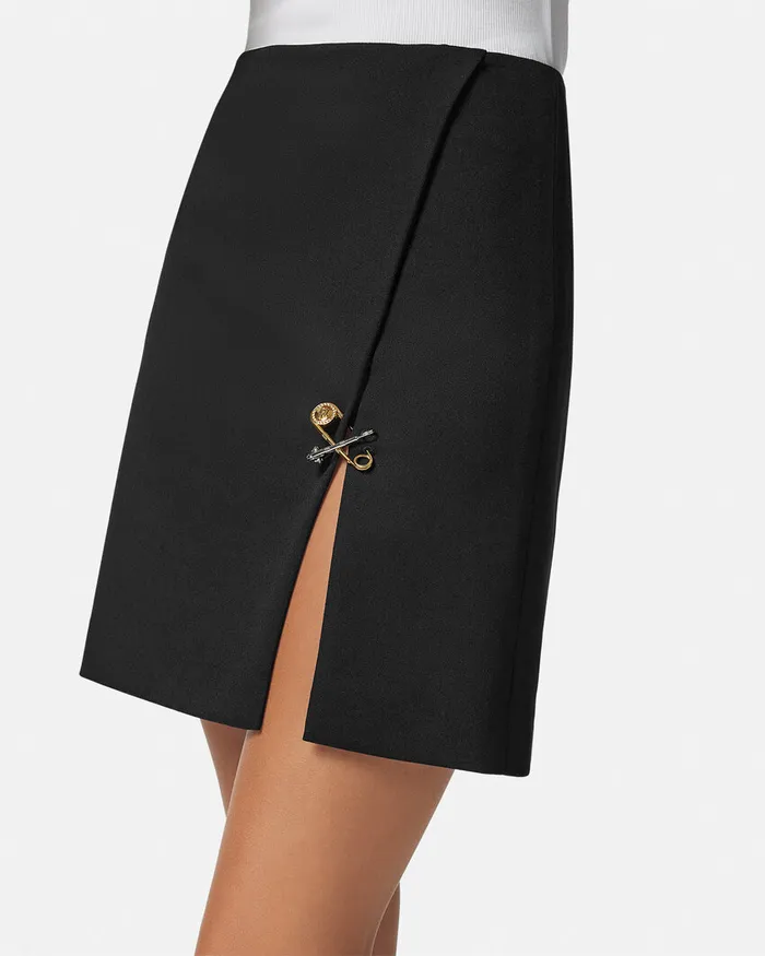 Skirts Women Versace Safety Pin ALine Wool Mini Skirt Black