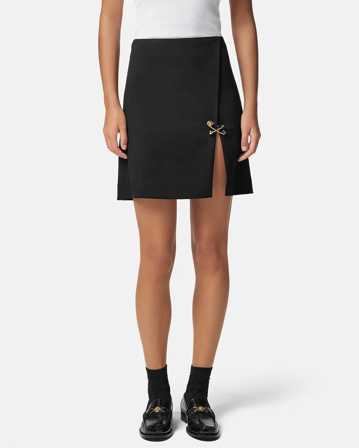 Skirts Women Versace Safety Pin ALine Wool Mini Skirt Black