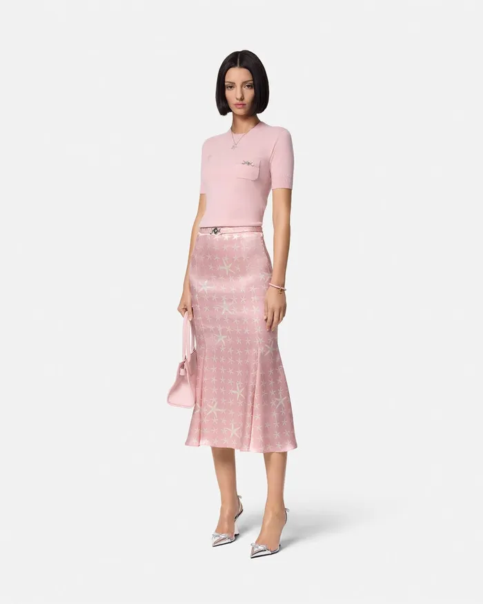 Skirts Women Versace Stella Marina Flowing Silk Midi Skirt White