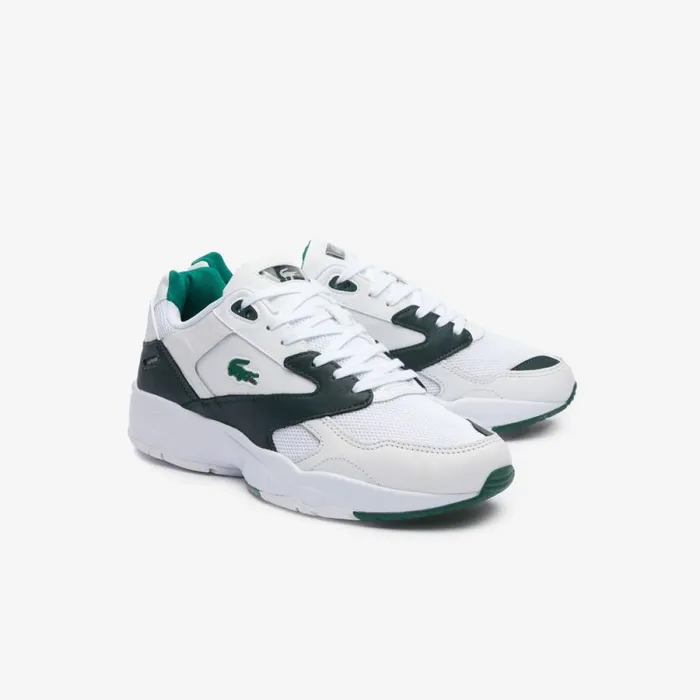 Sneakers Men Lacoste Men039s Storm 96 LO Mesh And Leather Rubber Crocodile Sneakers Whitedark Green 1r5