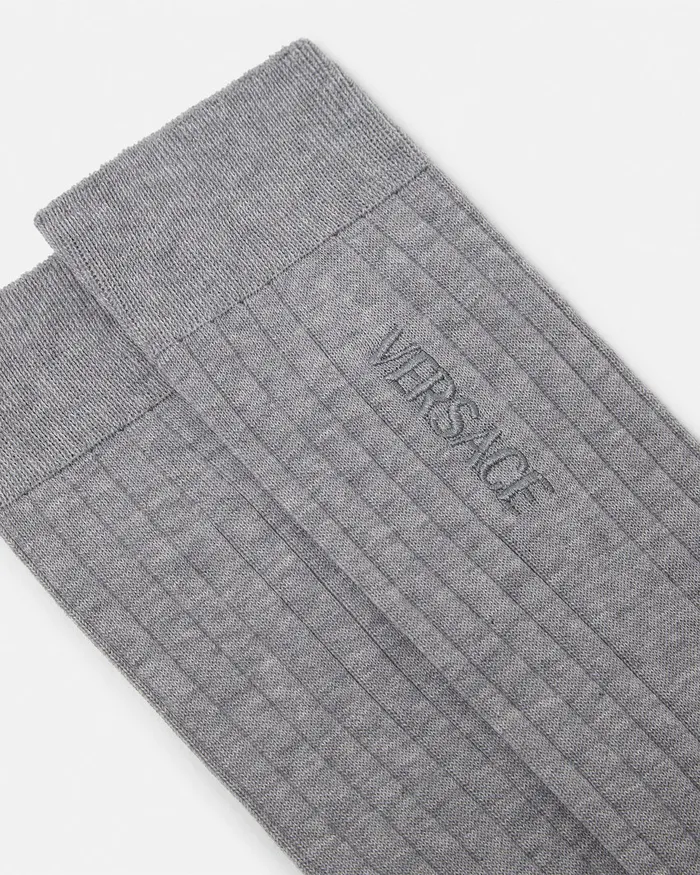 Socks Men Versace Embroidered Ribbed Logo Socks Gray