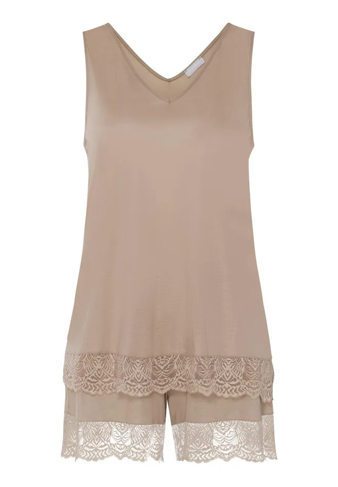 Soft Lace Trim Short Pajama Set Deep Taupe Women HANRO Pajama Sets