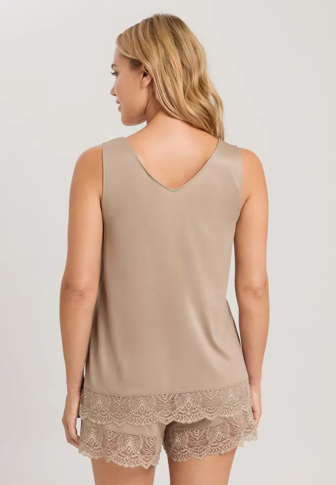 Soft Lace Trim Short Pajama Set Deep Taupe Women HANRO Pajama Sets