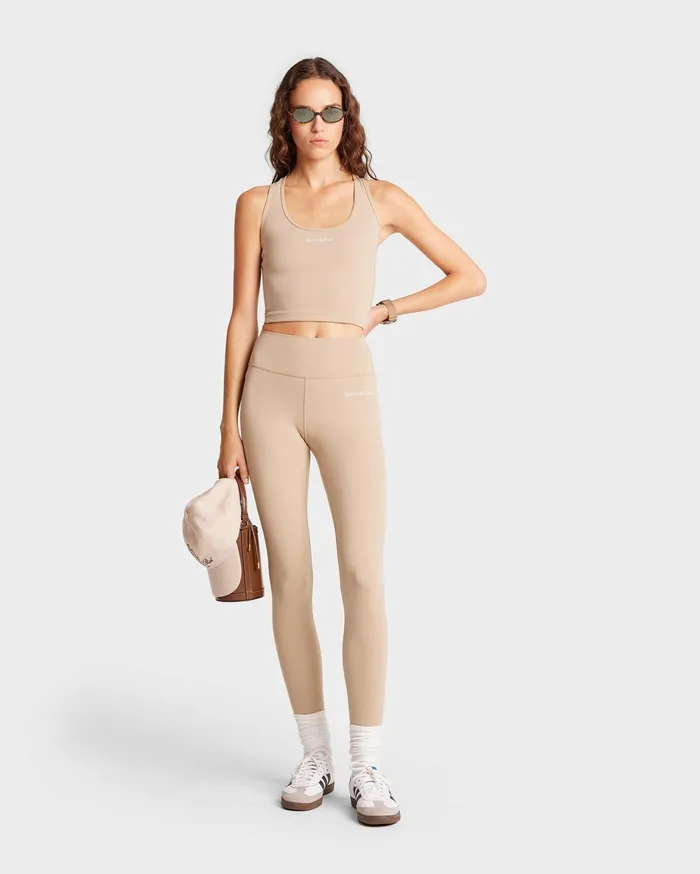 Sporty and Rich Activewear Women Serif Logo Legging 8211 ElephantWhite