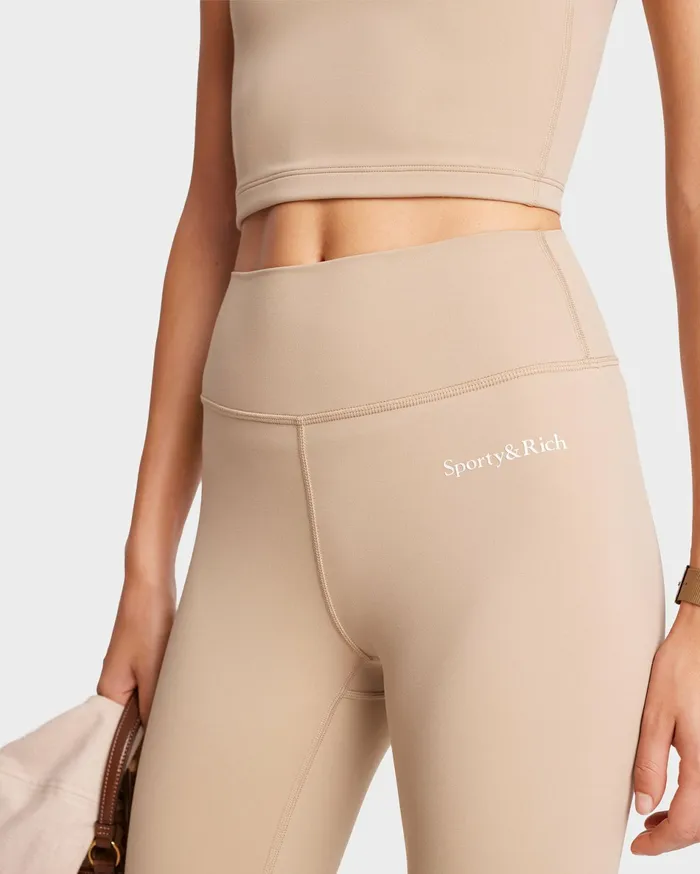 Sporty and Rich Activewear Women Serif Logo Legging 8211 ElephantWhite