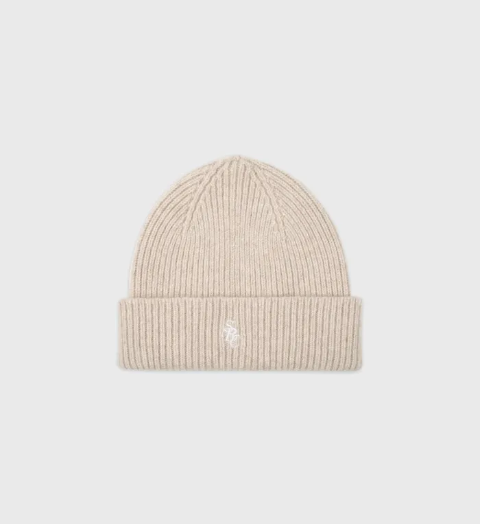 Sporty and Rich Beanies and Scarves Women SRC Wool Beanie 8211 BeigeWhite